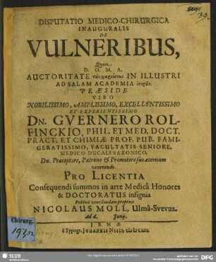 Disputatio Medico-Chirurgica Inauguralis De Vulneribus : Ad d. Iunii