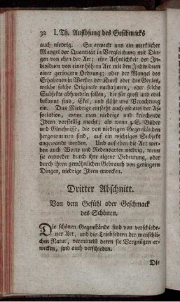 Dritter Abschnitt. Von dem Gefühl oder Geschmack des Schönen