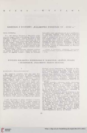 33: Recenzje z wystawy "Malarstwo weneckie XV-XVIII w." : wystawa malarstwa weneckiego w Warszawie, Dreźnie, Pradze i Budapeszcie