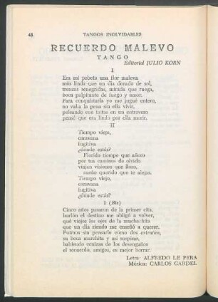 Recuerdo malevo : Tango. Editorial Julio Korn