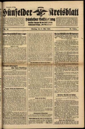 Erste Ausgabe vom Freitag, den 02. Mai 1941.