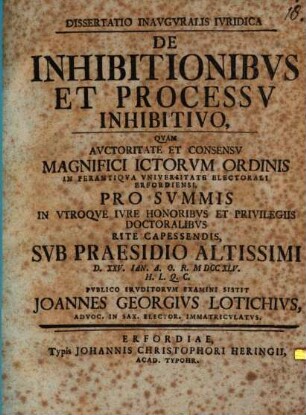 Dissertatio Inavgvralis Ivridica De Inhibitionibvs Et Processv Inhibitivo