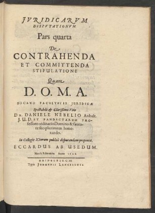 Pars quarta De Contrahenda Et Committenda Stipulatione