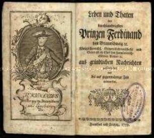 Lebensbericht über Prinz Ferdinand von Braunschweig