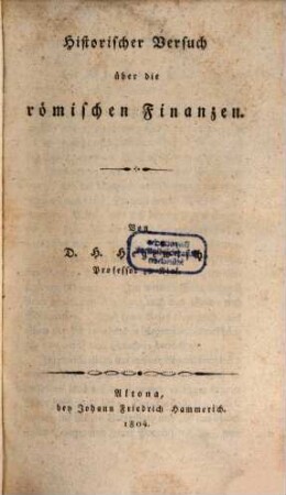 Historischer Versuch über die römischen Finanzen