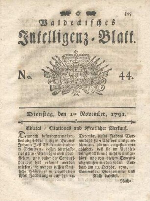 No. 44, Dienstag, de, 1ten November, 1791