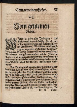 VI. Vom gemeinen Gebet.