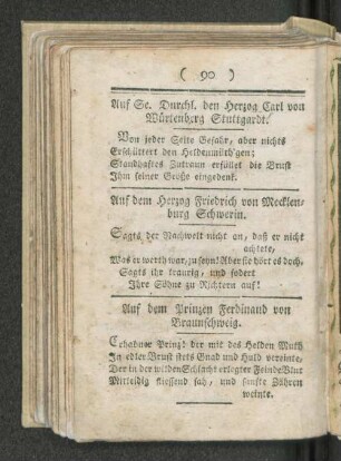 Auf Se. Durchl. den Herzog Carl von Würtenberg Stuttgardt.