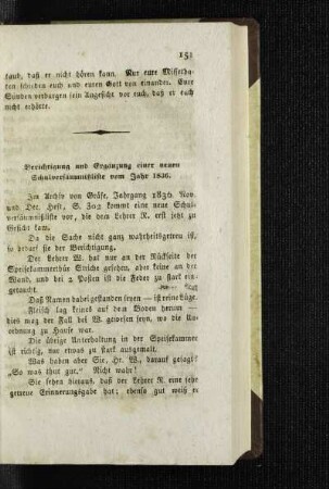 Berichtigung und Ergänzung einer neuen Schulversäumnisliste vom Jahr 1836 : [Mannigfaltiges]