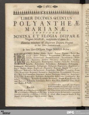 Liber Decimus Quintus [Litera R].