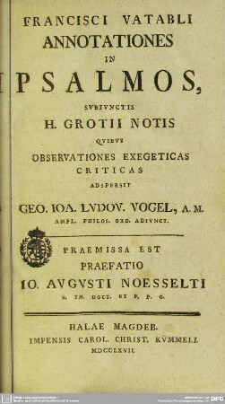 Francisci Vatabli Annotationes in Psalmos