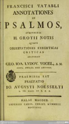 Francisci Vatabli Annotationes in Psalmos