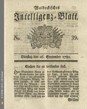 No. 39, Dienstag den 26. September 1780