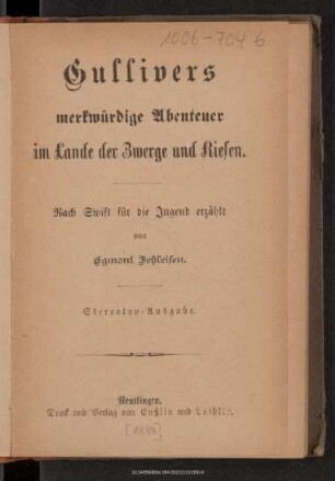 Gullivers merkwürdige Abenteuer im Lande der Zwerge und Riesen
