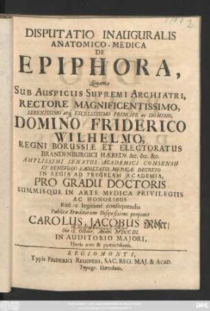 Disputatio Inauguralis Anatomico-Medica De Epiphora
