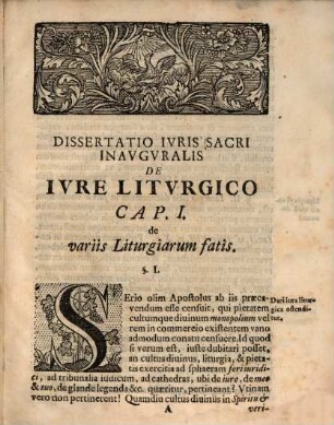 Dissertatio Ivris Sacri Inavgvralis De Ivre Litvrgico