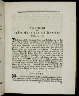 Evangelium am ersten Sonntage des Advents. - Evangelium am zweyten Sonntage des Advents.