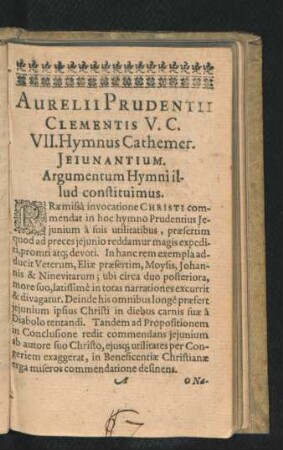 Aurelii Prudentii Clementis V. C. VII. Hymnus Cathemer.