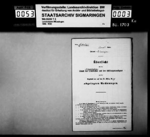 Übersicht über den Stand des evangelischen Ortskirchen- und Stiftungsvermögens (lose)