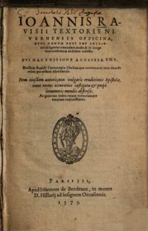 Ioannis Ravisii Textoris Nivernensis Officina