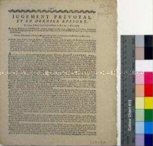Publikation eines Gerichtsurteils des Conseil d'Etat du Roi vom 31. März 1782
