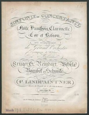 Sinfonie=Concertante Pour Flûte, Hautbois, Clarinette, Cor et Basson avec accompagnement de Grand Orchestre : Oeuvre 36.