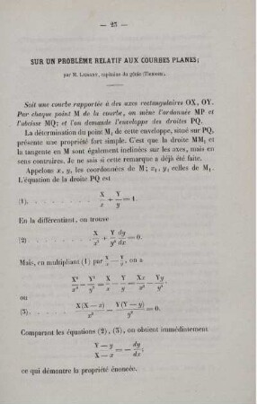 Sur un probléme relatif aux courbes planes.