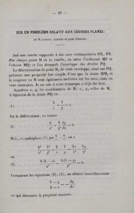 Sur un probléme relatif aux courbes planes.
