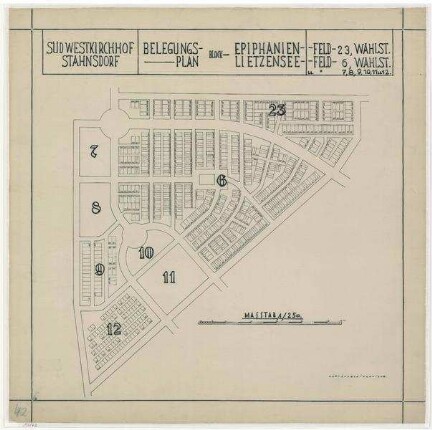 Belegungspläne Epiphanien / Lietzensee (Originale) Südwestkirchhof Stahnsdorf - Epiphanien Feld 23 Wahlstellen ; Lietzensee Feld 6-12 Wahlstellen