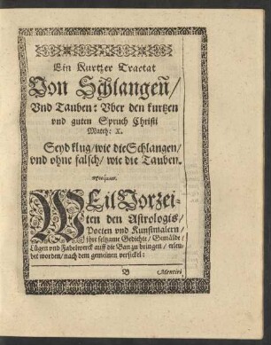 Ein Kurtzer Tractat Von Schlangen/ [...]