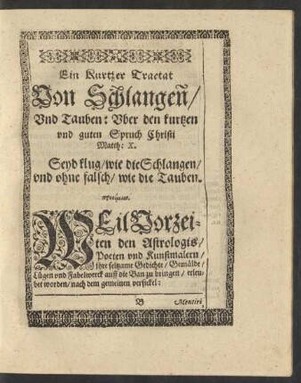 Ein Kurtzer Tractat Von Schlangen/ [...]