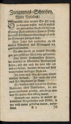 Zueignungs-Schreiben