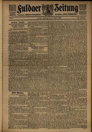 Erste Ausgabe vom Samstag, den 11. Januar 1908.