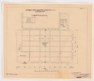 Fabrik Sigmund Goeritz AG, Chemnitz: 1. Bauabschnitt Nov./Dez. 1924, Grundriss 1. OG 1:100