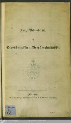 Kurze Beleuchtung der Schönburg'schen Rezeßverhältnisse