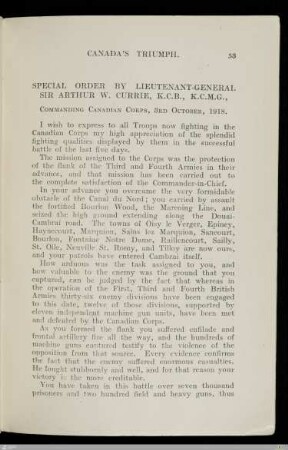 Special order by Lieutenant-General Sir Arthur W. Currie ...