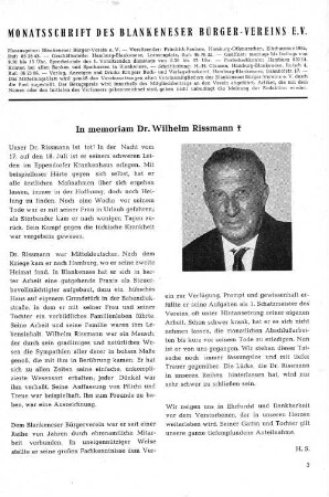 In memoriam Dr. Wilhelm Rissmann