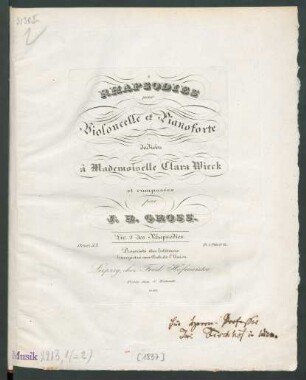 Rhapsodies pour Violoncelle et Pianoforte : Oeuv. 33. ; Liv. 2 des Rhapsodies.