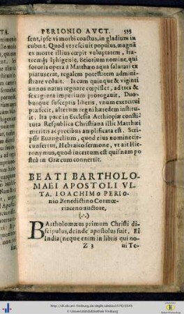 Beati Bartholomaei Apostoli vita.