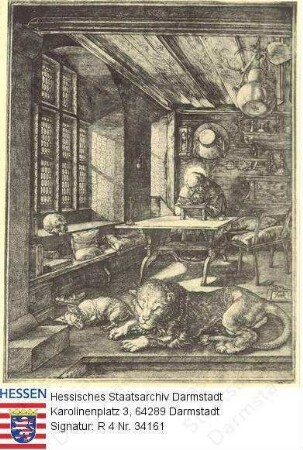Dürer, Albrecht (1471-1538) / Stich 'Der heilige Hieronymus in der Stube'