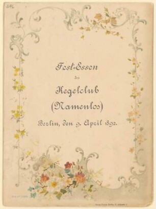 Menükarte : Festessen des Kegelclub