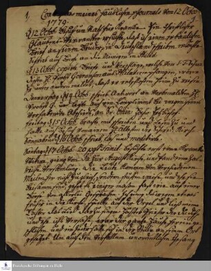 Tagebuch von Heinrich Melchior Mühlenberg.
