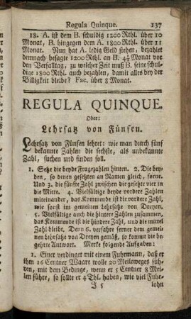 Regula Quinque. Oder: Lehrsatz von Fünfen.