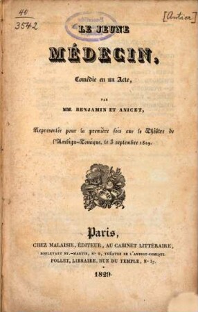 Le jeune médecin : Comédie en un Acte