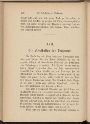 XVII. Die Fabrikation der Dachpappe.