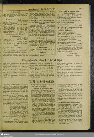 Tarif für Kraftdroschken
