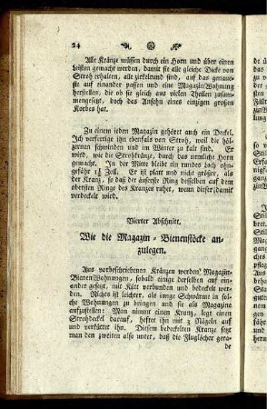 Vierter Abschnitt. Wie die Magazin-Bienenstöcke anzulegen.