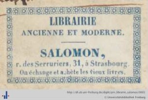 [Provenienz]: Librairie Salomon / Ancienne et Moderne