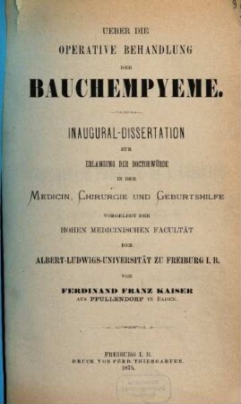 Über die operative Behandlung der Bauchempyeme
