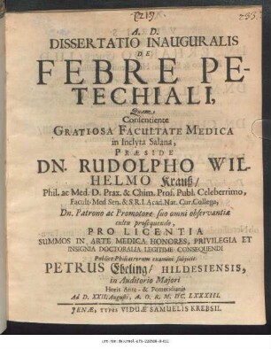 Dissertatio Inauguralis De Febre Petechiali